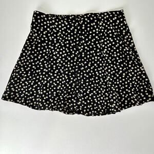 Japna Black White Floral Mini Skirt Womens L Button Front Elastic Waist